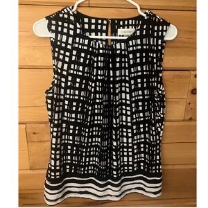 Calvin Klein Black and White Sleeveless Pleated Blouse